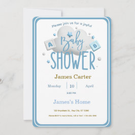 Cute Blue Boy Baby Shower Invitation Kaart