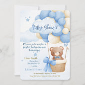 Cute Blue Boy Baby Shower Invitation Kaart (Voorkant)