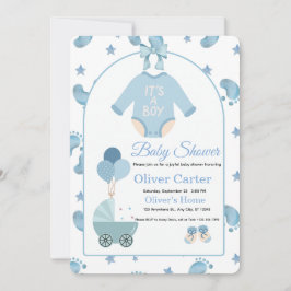 Cute Blue Boy Baby Shower Invitation Kaart