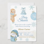Cute Blue Boy Baby Shower Invitation Kaart (Voorkant)