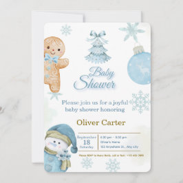 Cute Blue Boy Baby Shower Invitation Kaart