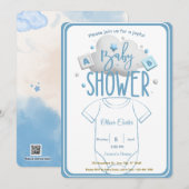 Cute Blue Boy Baby Shower Invitation Kaart (Voorkant / Achterkant)