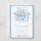 Cute Blue Boy Baby Shower Invitation Kaart (Voorkant)