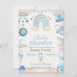 Cute Blue Boy Baby Shower Invitation Kaart