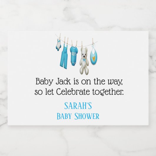 Cute Blue Boy Baby shower Personalized Mini Sparkling Wijnetiket (Enkel label)
