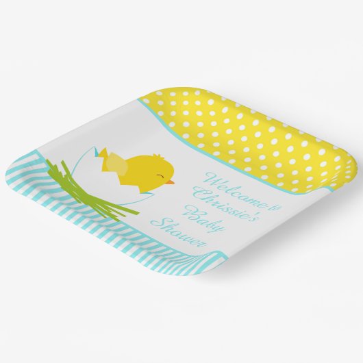 Cute Blue Boy Chick Baby shower Party Papieren Bordje (Gebogen)