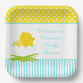 Cute Blue Boy Chick Baby shower Party Papieren Bordje (Voorkant)