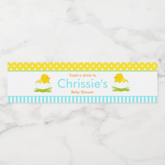 Cute Blue Boy Chick Baby shower Party Waterfles Etiket (Enkel label)