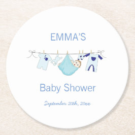 Cute Blue Boy illustratie wasgoed Ronde Kartonnen Onderzetter