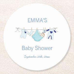 Cute Blue Boy illustratie wasgoed Ronde Kartonnen Onderzetter