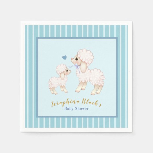 Cute Blue Boy Lamb Baby shower Napkins Servet (Voorkant)