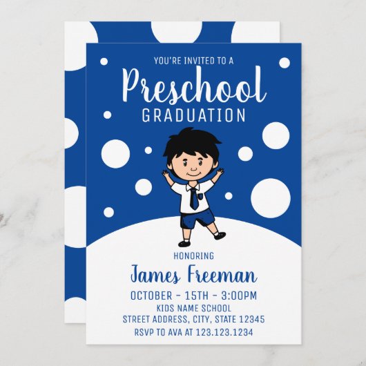 Cute Blue Boy Preschool Afstuderen Kaart (Voorkant / Achterkant)