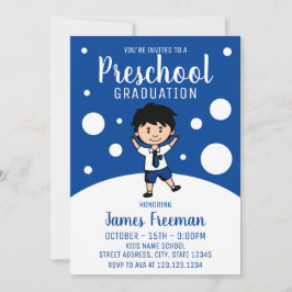 Cute Blue Boy Preschool Afstuderen Kaart