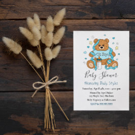 Cute Blue Boy Teddy Bear Baby shower Kaart