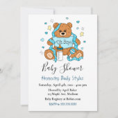 Cute Blue Boy Teddy Bear Baby shower Kaart (Voorkant)