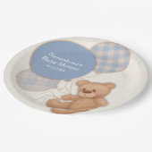 Cute Blue Boy Teddy Bear Baby shower Paper Borden Papieren Bordje (Gekanteld)