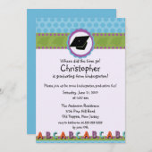 CUTE Blue Boys Kindergarten Afstuderen Invitation Kaart (Voorkant / Achterkant)