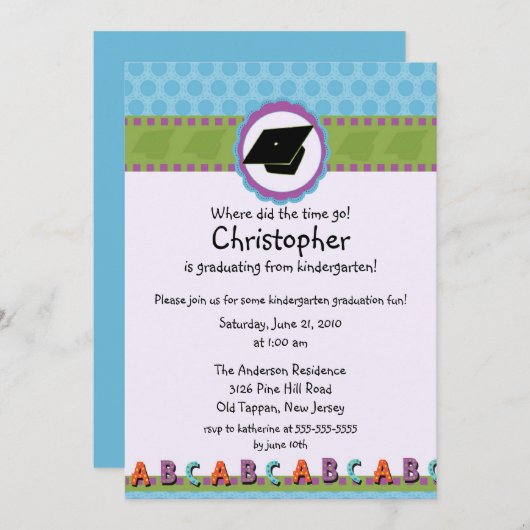 CUTE Blue Boys Kindergarten Afstuderen Invitation Kaart (Voorkant / Achterkant)