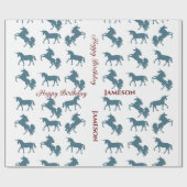 Cute Blue Boys Name Birthday Unicorn Pattern Cadeaupapier (Vlak)