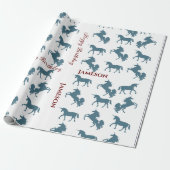 Cute Blue Boys Name Birthday Unicorn Pattern Cadeaupapier (Uitgerold)