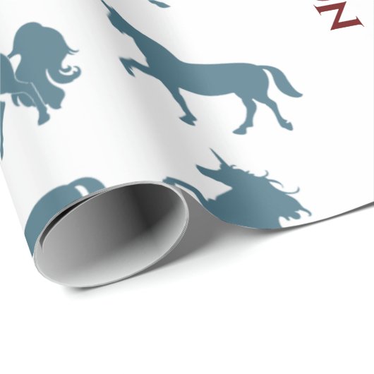 Cute Blue Boys Name Birthday Unicorn Pattern Cadeaupapier (Rol Hoek)