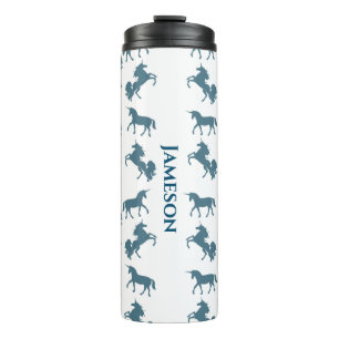 Cute Blue Boys Name Monogram Unicorn Pattern Thermosbeker