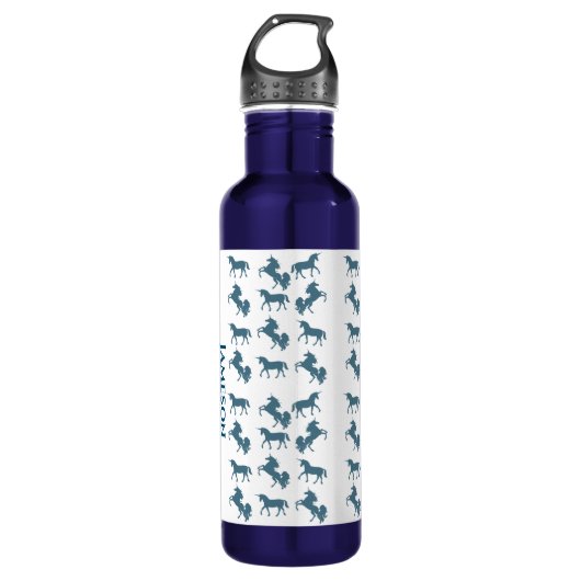 Cute Blue Boys Name Monogram Unicorn Pattern Waterfles (Voorkant)