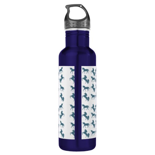 Cute Blue Boys Name Monogram Unicorn Pattern Waterfles (Achterkant)