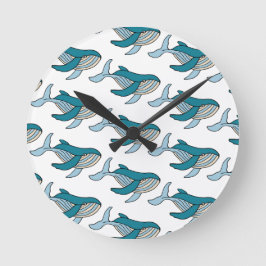 Cute Blue Boys Whale Patroon Ronde Klok