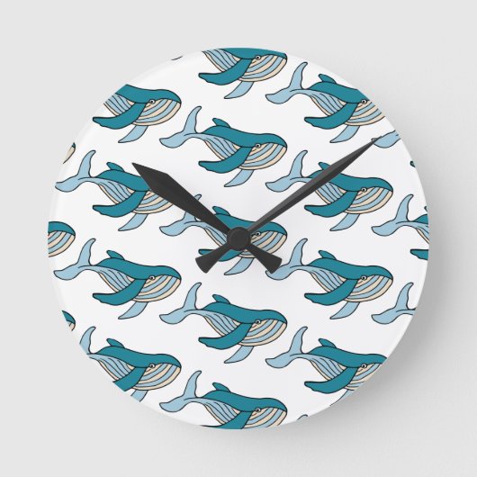 Cute Blue Boys Whale Patroon Ronde Klok (Voorkant)
