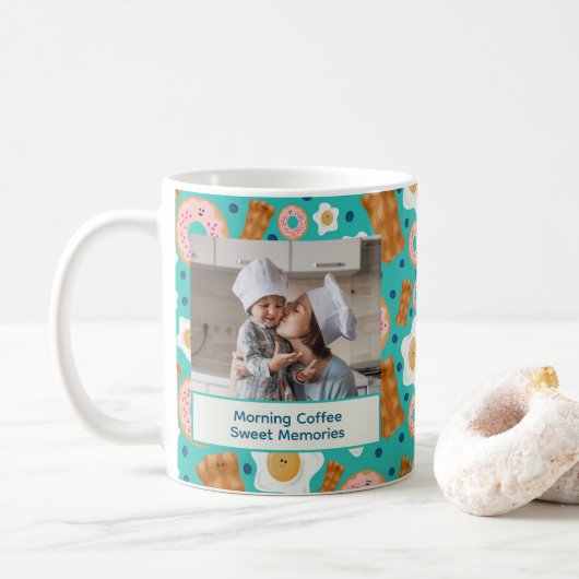 Cute Blue Breakfast Customizable Pastel Koffiemok (Met donut)