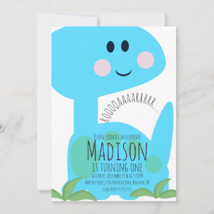 Cute Blue Bright Dinosaur Birthday Uitnodiging