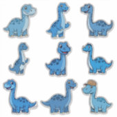 Cute Blue Brontosaurus Dinosaur Vinyl Sticker (Voorkant)