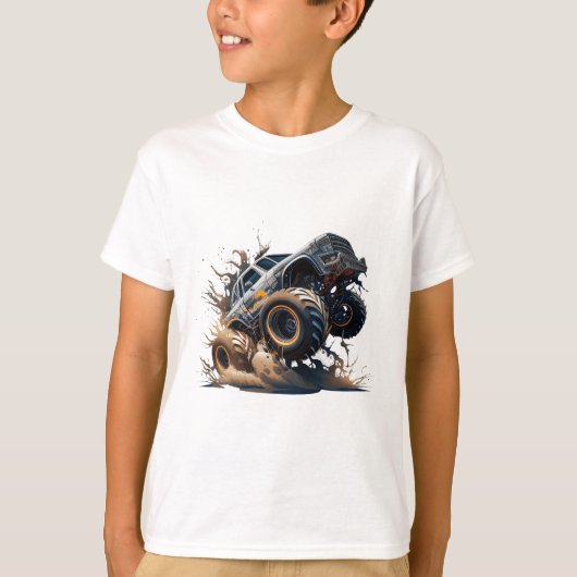 Cute Blue Brown Big Race Monster Truck Kinderen T-shirt (Voorkant)