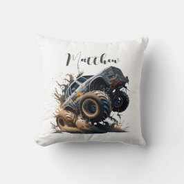 Cute Blue Brown Big Race Monster Truck Kussen