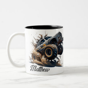 Cute Blue Brown Big Race Monster Truck Tweekleurige Koffiemok