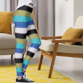 Cute Blue Brown Black White Stripe Kintted Pattern Leggings