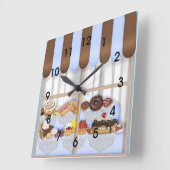 Cute Blue Brown Cupcake Sweet Bakery Vierkante Klok (Hoek)