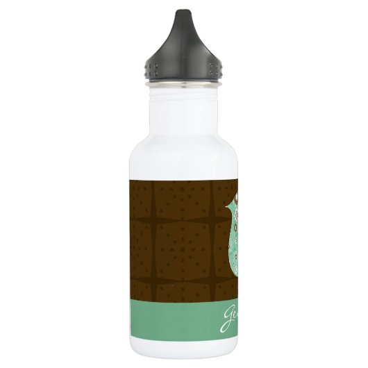 Cute Blue/Brown Pattern Bird Persoonlijke naam Waterfles (Links)