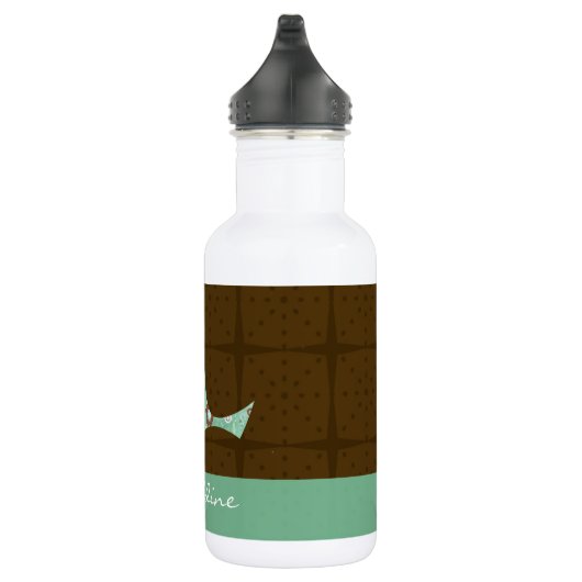 Cute Blue/Brown Pattern Bird Persoonlijke naam Waterfles (Rechts)