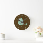 Cute Blue/Brown Pattern Bird Ronde Klok (Huis)