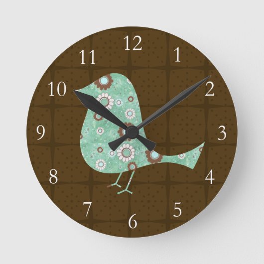 Cute Blue/Brown Pattern Bird Ronde Klok (Voorkant)