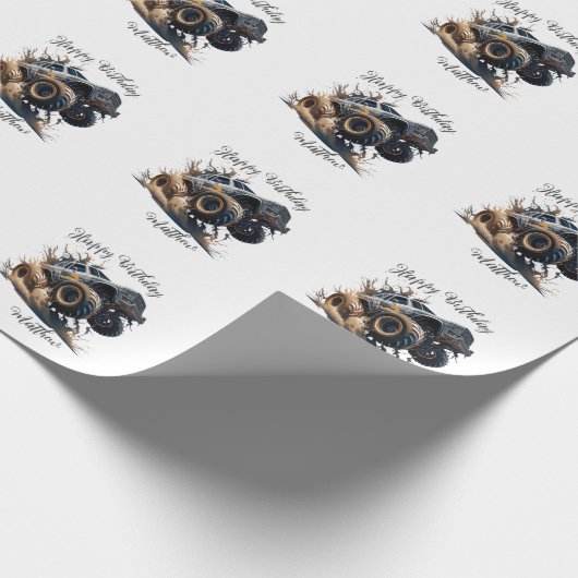 Cute Blue Brown Race Monster Truck Kinderen Birthd Cadeaupapier (Hoek)