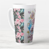 Cute Blue Budgie en Rozen Waterverf Latte Mok (Linkerhoek)