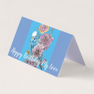 Cute Blue Budgie Roos Painting Love Birthday Kaart