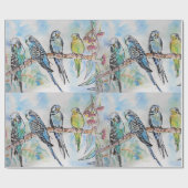 Cute Blue Budgie Waterverf Wrapping Cadeaupapier (Vlak)