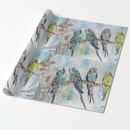 Cute Blue Budgie Waterverf Wrapping Cadeaupapier