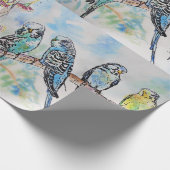 Cute Blue Budgie Waterverf Wrapping Cadeaupapier (Hoek)