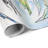Cute Blue Budgie Waterverf Wrapping Cadeaupapier (Rol Hoek)