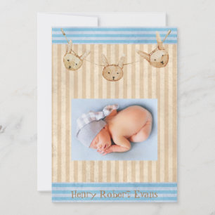 Cute Blue Bunny Baby Birth Aankondiging